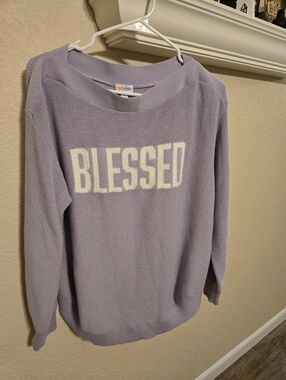 Lularoe Tessa Lilac 'Blessed' Knit Sweater, Size L - Women's Relaxed Pullover